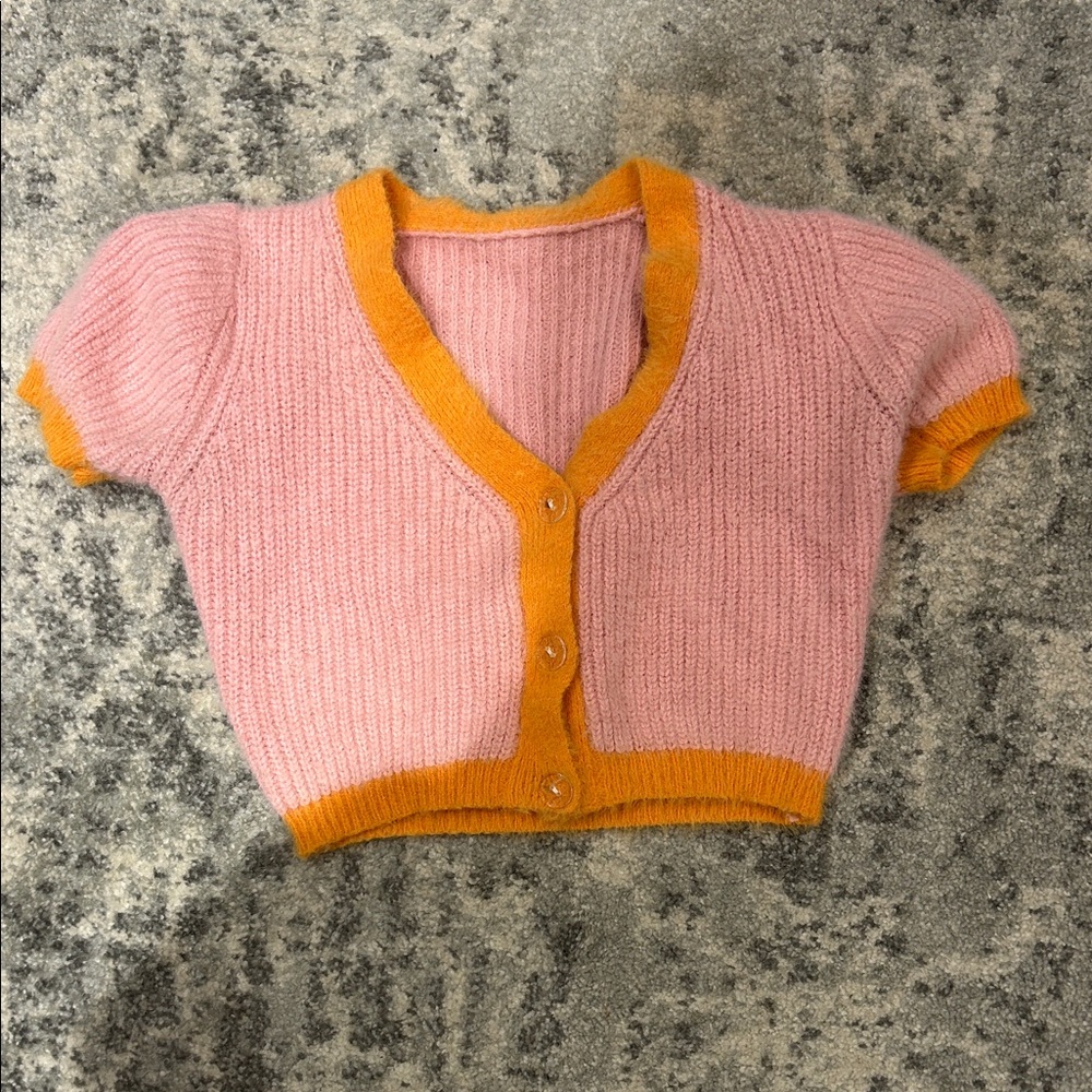 Pink and Orange Cropped Cardigan